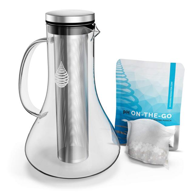 pH REPLENISH Glass Alkaline Water Pitcher - Alkaline Water Filter Pitcher by Invigorated Water - High pH Ionized Filtered Water Purifier - Includes Long Life Filter, New 2019 Model, 61oz (1800ml)