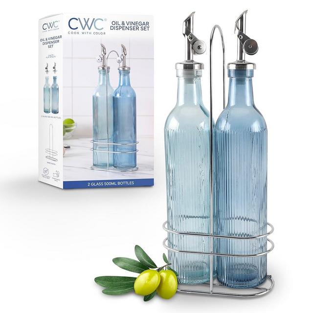 COOK WITH COLOR Glass Olive Oil Bottle Dispenser - 2 Pack- 17oz Oil and Vinegar Cruet - Olive Oil Carafe Decanter for Kitchen