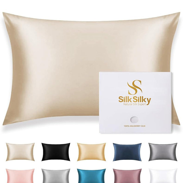 SilkSilky 100% Mulberry Silk Pillowcase - Pure 22 Momme High-Grade 6A Fibers for Hair & Skin, Envelope Closure, Natural, Organic, Breathable & Cooling Pillow Case (King, Beige)