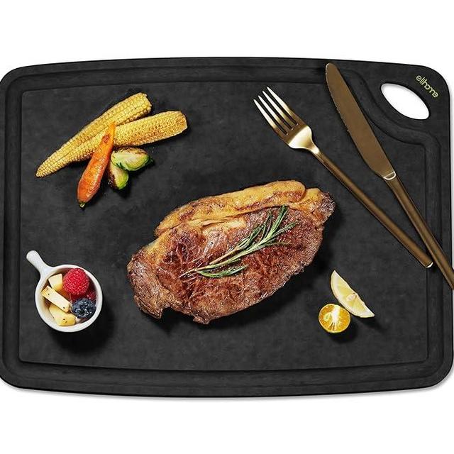 Elihome Classic Seires MEDIUM Cutting Board for Kitchen- Natural Wood Fiber Composite, Dishwasher Safe, Eco-Friendly, Juice Grooves, Non-Porous, Reversible, BPA Free, Made in USA, 13"x 10"x 1/4” Black