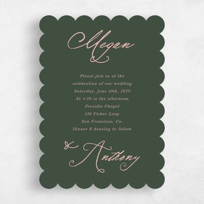 Green Scalloped Wedding Invitation - Cristal Classic