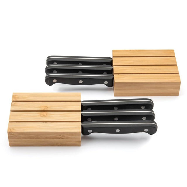 Purawood Premium Bamboo Knife Block Inserts – 2 Pack – Compatible Expandable Drawer Organizer & Utensil Organizer, Cutlery Tray with Dividers for Kitchen Utensils & Flatware (Natural)…