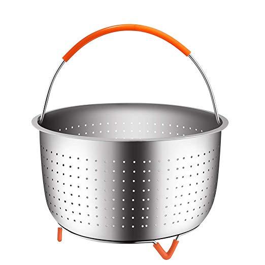 The Original Sturdy Steamer Basket for 8 Quart Instant Pot Pressure Cooker, 18/8 Stainless Steel Steamer Insert with Silicone Covered Handle, Great Accessory for Steaming Vegetables Fruits Eggs