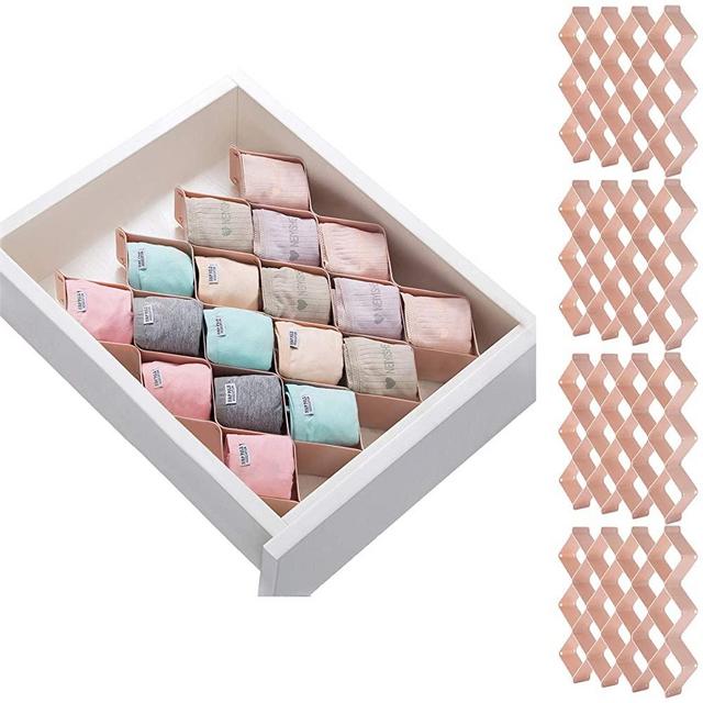 StarratS Drawer Organizer, Underwear Organizer, Honeycomb Drawer Dividers for Belt-Scarf-Ties-Makeup-Jewelry-Office Supplies-4 Sets of 118 Slots(Pink)