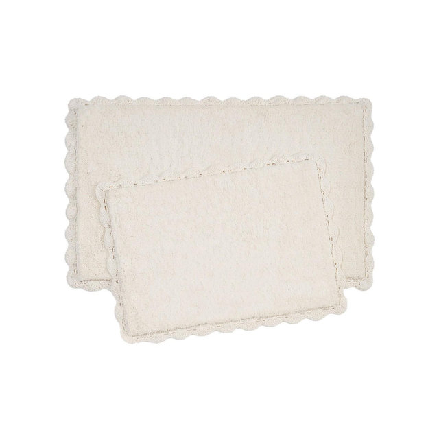 Laura Ashley Heathered Crochet Border Cotton Bath Rug Set