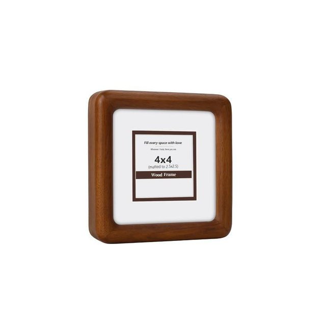 SZKYSJGS 4x4 Wood Picture Frame, Solid Natural Walnut Rounded Corner Photo Frame with Tempered Glass, 4 x 4 Wooden Frame Matted to 2.5x2.5, Wall or Tabletop Display
