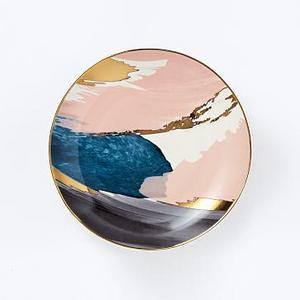 Abstract Brushstroke Salad Plate, Pink/Gold