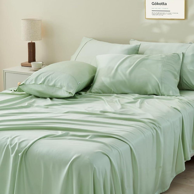 GOKOTTA Queen Sheet Set, 100% Tanboocel® Rayon Derived from Bamboo Sheets Queen Size 6 Pieces Set, Soft & Silky Breathable Sheets,16" Pocket Queen Sheets with Elastic Corner Straps, Moisture Wicking