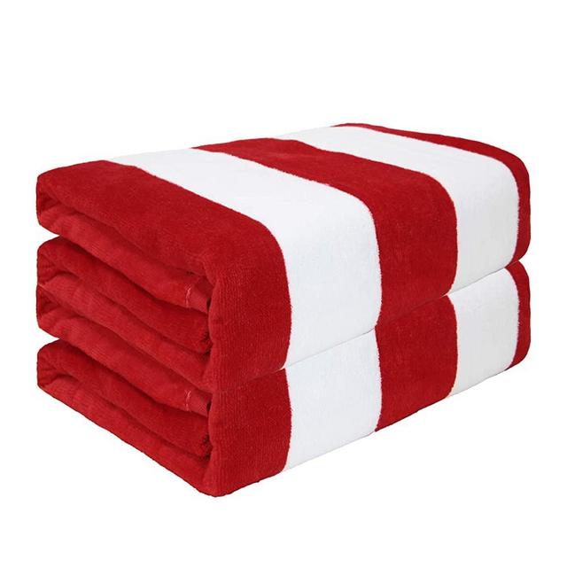 Exclusivo Mezcla 2 Pack 100% Cotton Oversized Large Beach Towel,Pool Towel (Cabana Stripe,Red 35"x70")—Soft, Quick Dry, Lightweight, Absorbent, and Plush