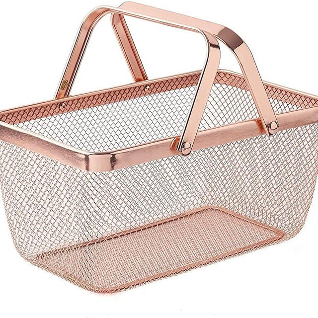 Nifty Solutions Decorative Square Bin. Mesh Copper Color. Storage Basket with Handles, Large