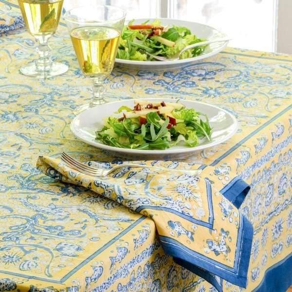 French Tablecloth La Mer Blue & Yellow 59x86