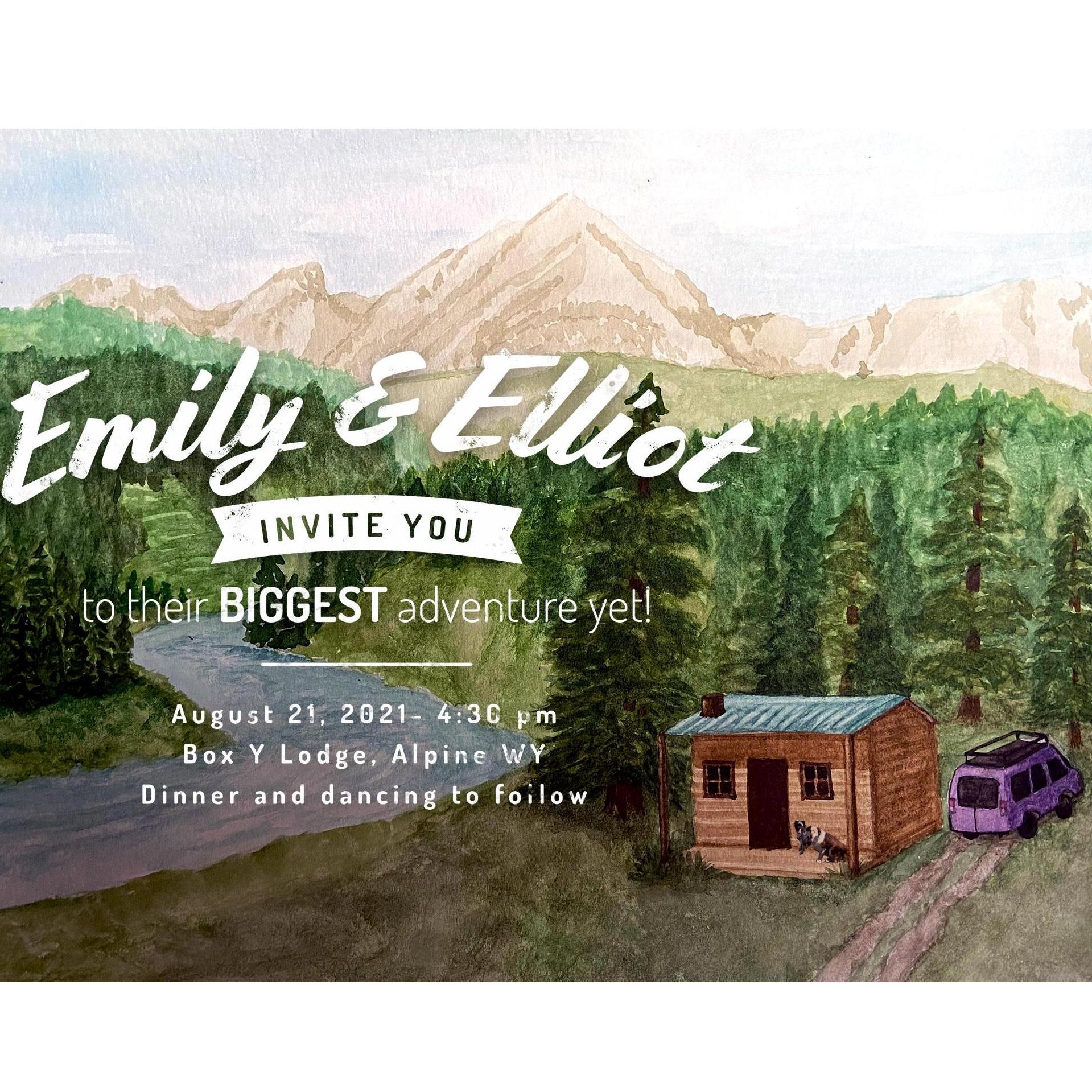 The invitations were created by Nellie Brown, one of Emily's best friends and bridesmaids