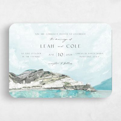 Blue Rounded Wedding Invitation - Sorrentine Landscape
