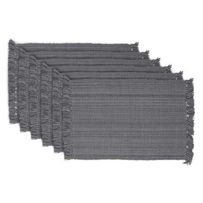 Design Imports Variegated Fringed Placemats in Grey (Set of 6)