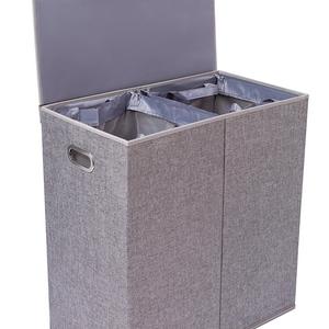 BirdRock Home Double Laundry Hamper with Lid and Removable Liners | Linen | Easily Transport Laundry | Foldable Hamper | Cut Out Handles