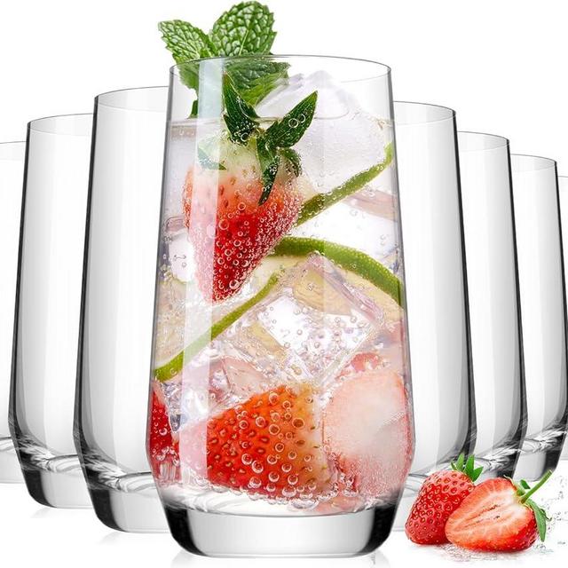 16.2oz Drinking Glasses Set of 8, Tall Water Highball Glasses, Unique Design Lead-Free Crystal Glassware, Glass Cups for Mojito and Mixed Drink Cocktail Glass Set
