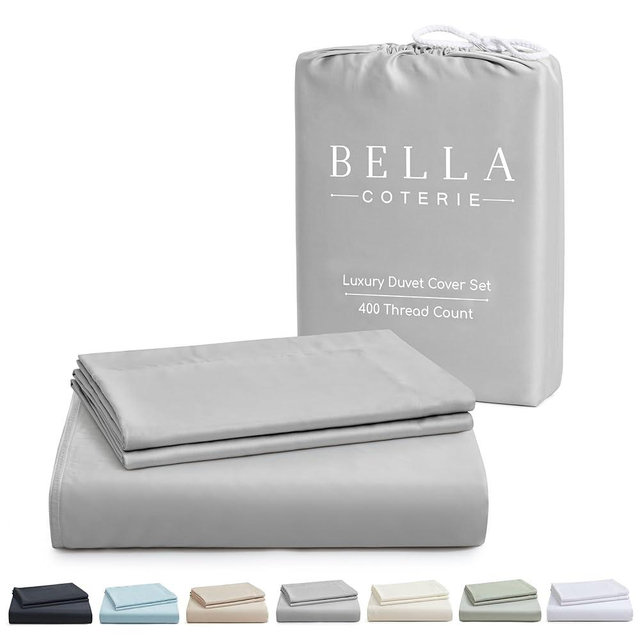 Bella Coterie Luxury Bamboo King Size Duvet Cover Set | Organically Grown | Ultra Soft | Cooling | Two Luxury Pillow Shams | Viscose Bedding Made from Bamboo | No Insert [Grey Mist]