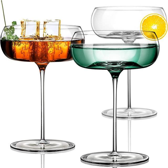 Champagne Coupe Glasses- Hand Blown Cocktail Glasses Set, Unique Nick and Nora Martini Glasses, Pay 2 Get 3, Perfect for Margarita, Champagne, Cocktail- 8 oz Bar Glasses, 3 Count