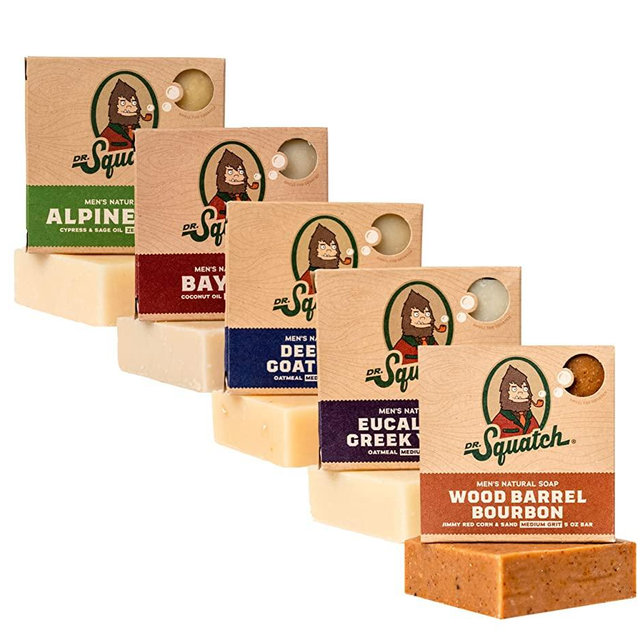 Dr. Squatch All Natural Bar Soap for Men, 5 Bar Variety Pack - Alpine Sage, Bay Rum, Bourbon, Eucalyptus and Goat's Milk