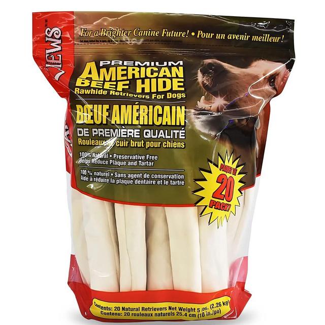 Canine Chews 10-11" Dog Rawhide Retriever Rolls - Dog Rawhide Chews (20 Pack) - 100% USA-Sourced Natural Beef Raw Hide Dog Bones for Large Dogs - Healthy Single-Ingredient Rawhide Bones Treat