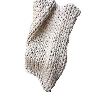 NXDA Handmade Chunky Knitted Blanket Thick Wool Bulky Knitting Throw, 100X100CM (Beige)