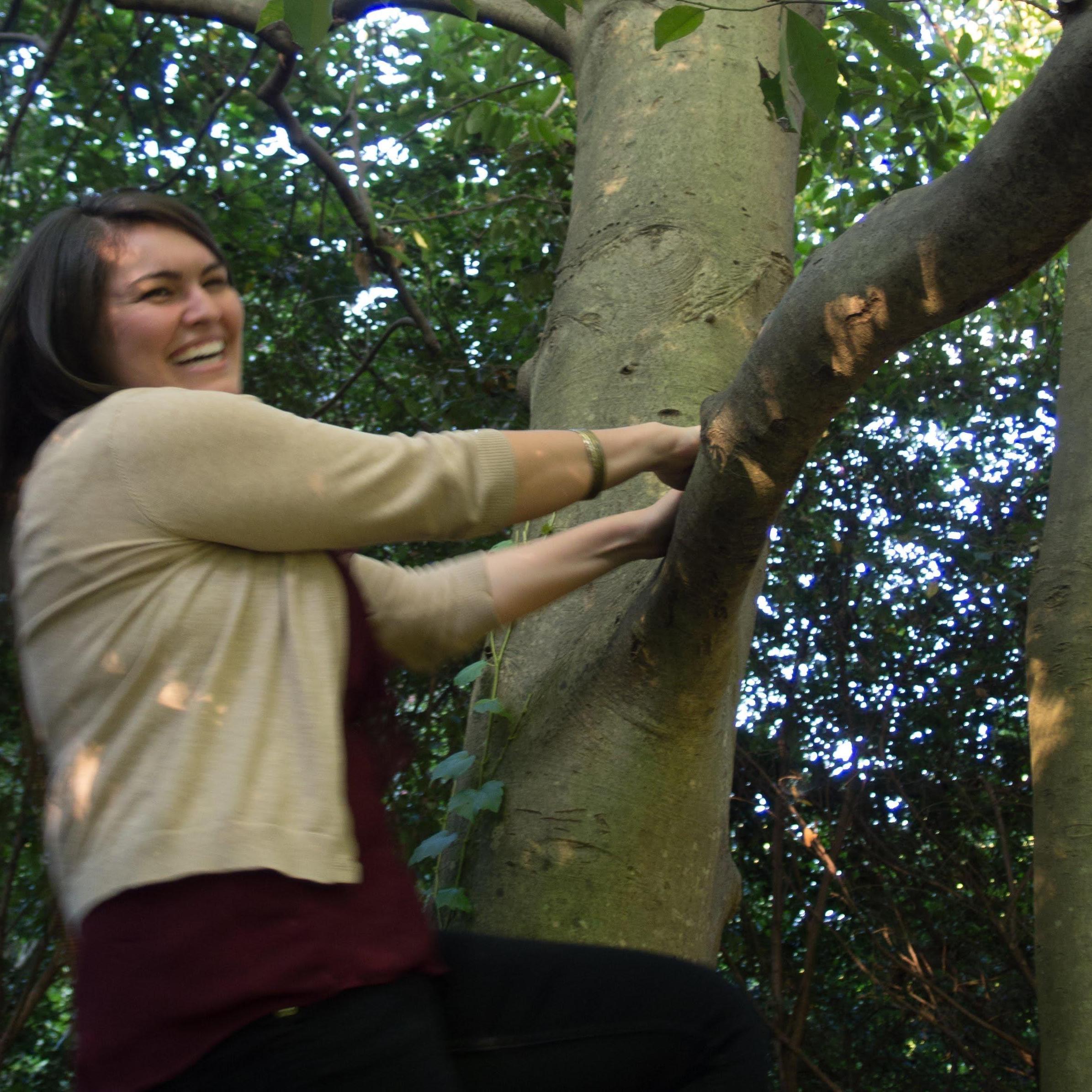 Bailey trying to climb a tree on her first date with Jack at the Raulston Arboretum in Raleigh, NC - Sept. 7, 2013