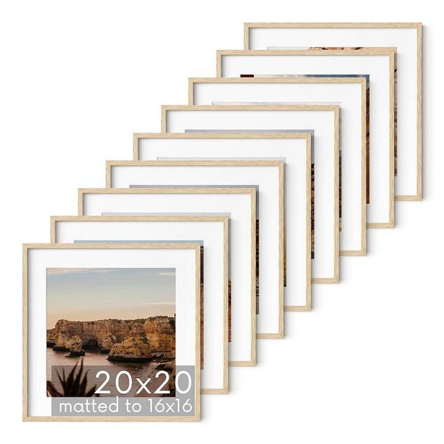 HAUS AND HUES 20x20 Picture Frames Set of 9 - Square Frames 20x20, Picture Gallery Wall Frame Set, 20x20 Frames for Poster, 9 Set of Frames for Gallery Wall, Square Picture Frames (Beige Oak Frames)