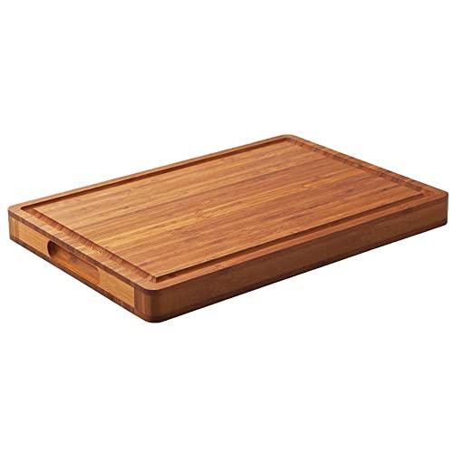 Bamboo Wood Cutting Board for Kitchen, Cheese Chopping Board, Butcher Block, 1.2" Thick with Hidden Side Handles and Juice Grooves