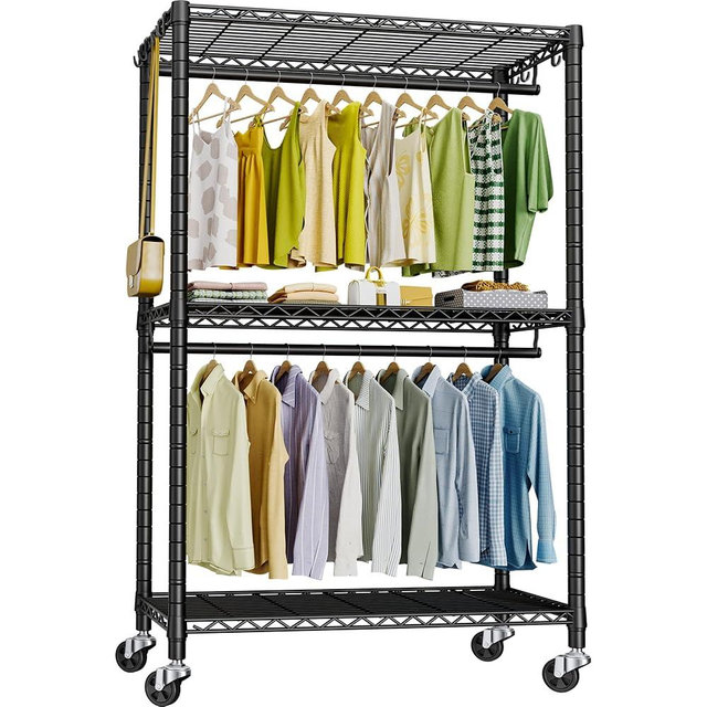 FUTASSI P3 Rolling Clothes Rack, Clothing Racks for Hanging Clothes, Heavy Duty Garment Rack with Wheels, Freestanding Portable Closet Organizer 39.4''W x 14''D x 78.5''H, Max Load 464 LBS, Black