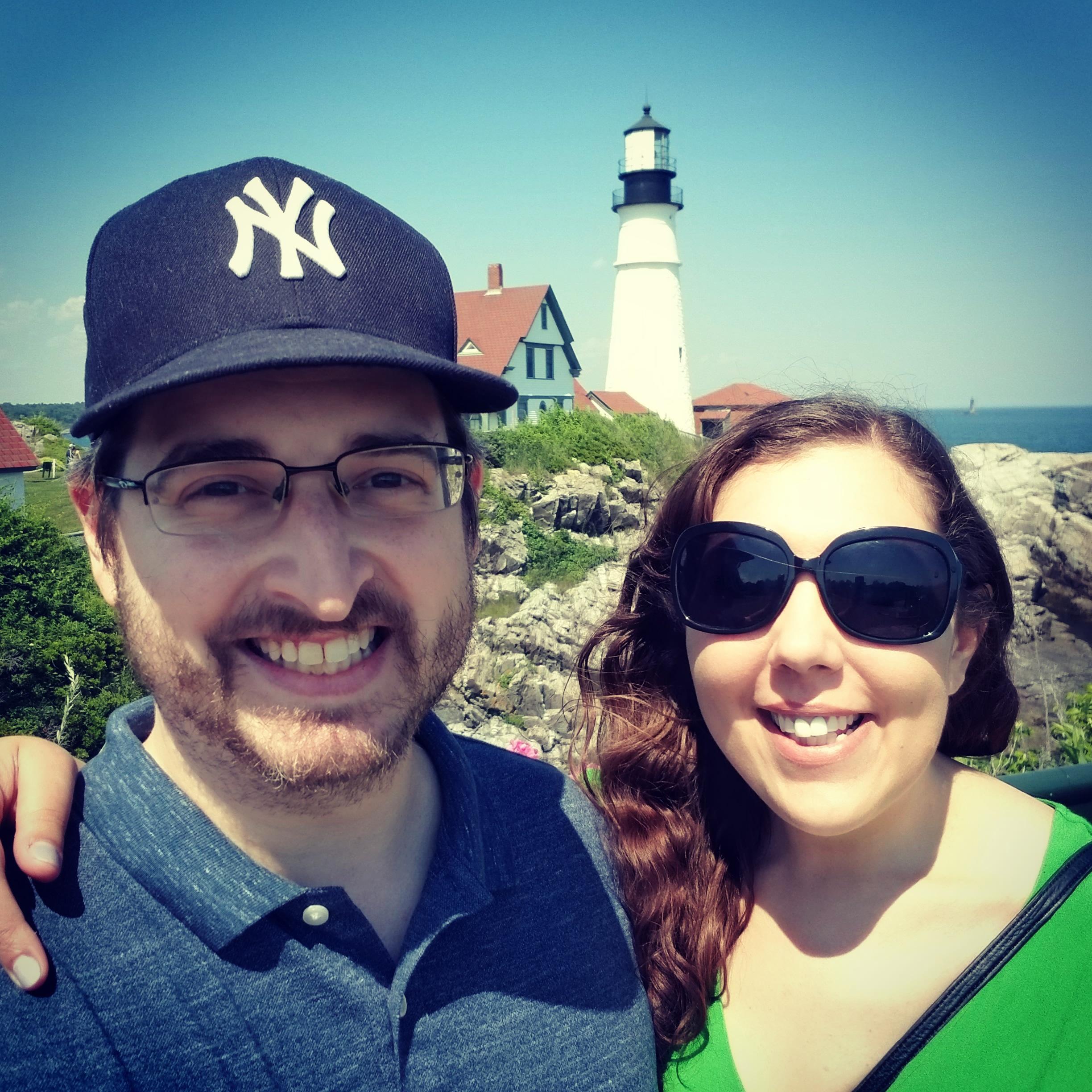 Tim with his guiding light -- and a lighthouse -- in Portland, Maine