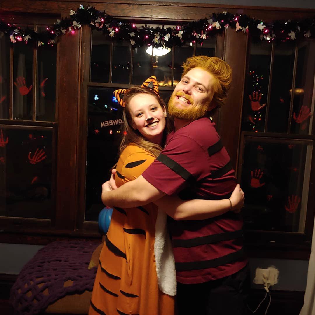 This was our first coordinated outfit for halloween; we were Calvin and Hobbes!
