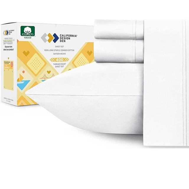 Soft 5Pc Split King Sheet Set, 100% Cotton 400 Thread Count, for Adjustable Bed, 5 Piece Set with 2 Twin-XL Fitted Sheets (White)