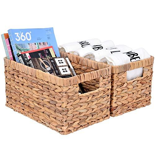 StorageWorks Water Hyacinth Wicker Storage Baskets, Rectangular Hand-Woven Basket with Handle, 13” x 8.3” x 7.1”, 2-Pack