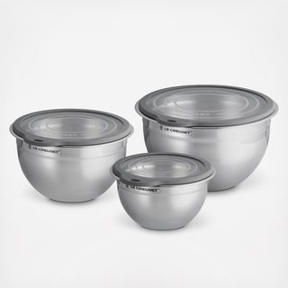 3-Piece Stainless Steel Mixing Bowl with Glass Lid