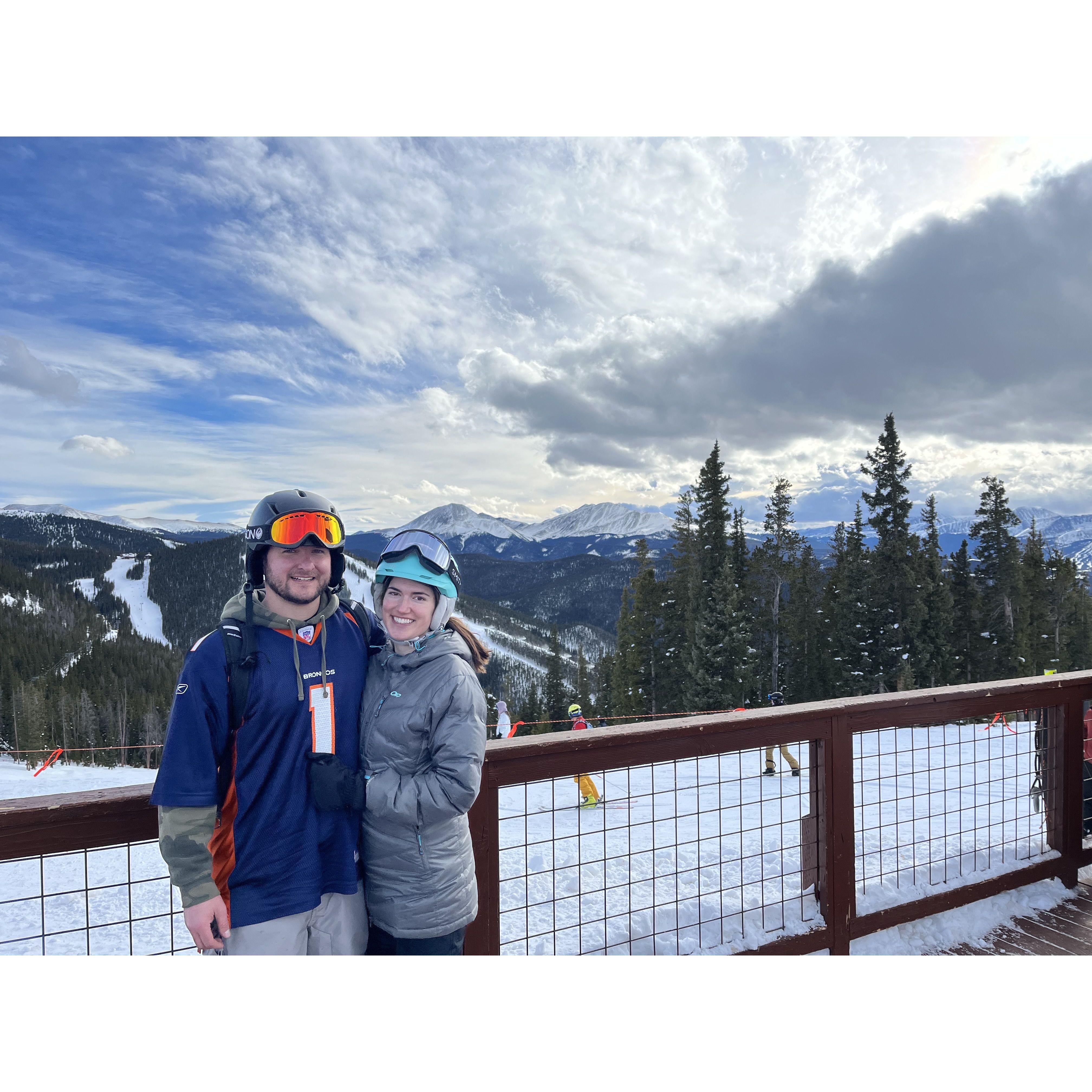 Sam teaches Alyssa how to ski in Keystone, CO