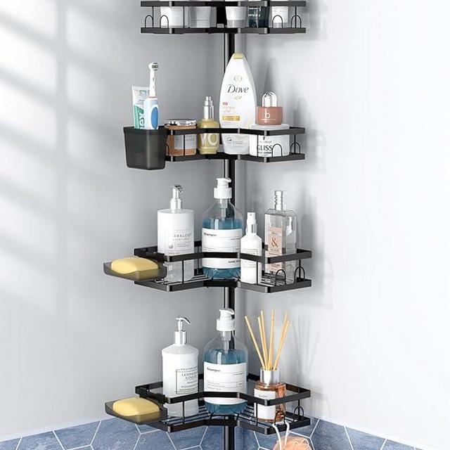 Aitatty Corner Shower Caddy Tension Pole: 4tier Adjustable Rustproof Bathroom Organizer Shelves - Bathtub Shampoo Rack 43.5-120 inch