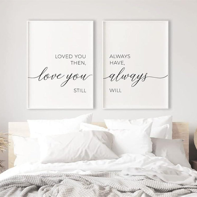 JESC Romantic Love Sign Wall Art Set Of 2 Prints Loved You Then Love You Still Always Have Always Will Poster Romantic Quotes Canvas Painting For Couple Bedroom Decor