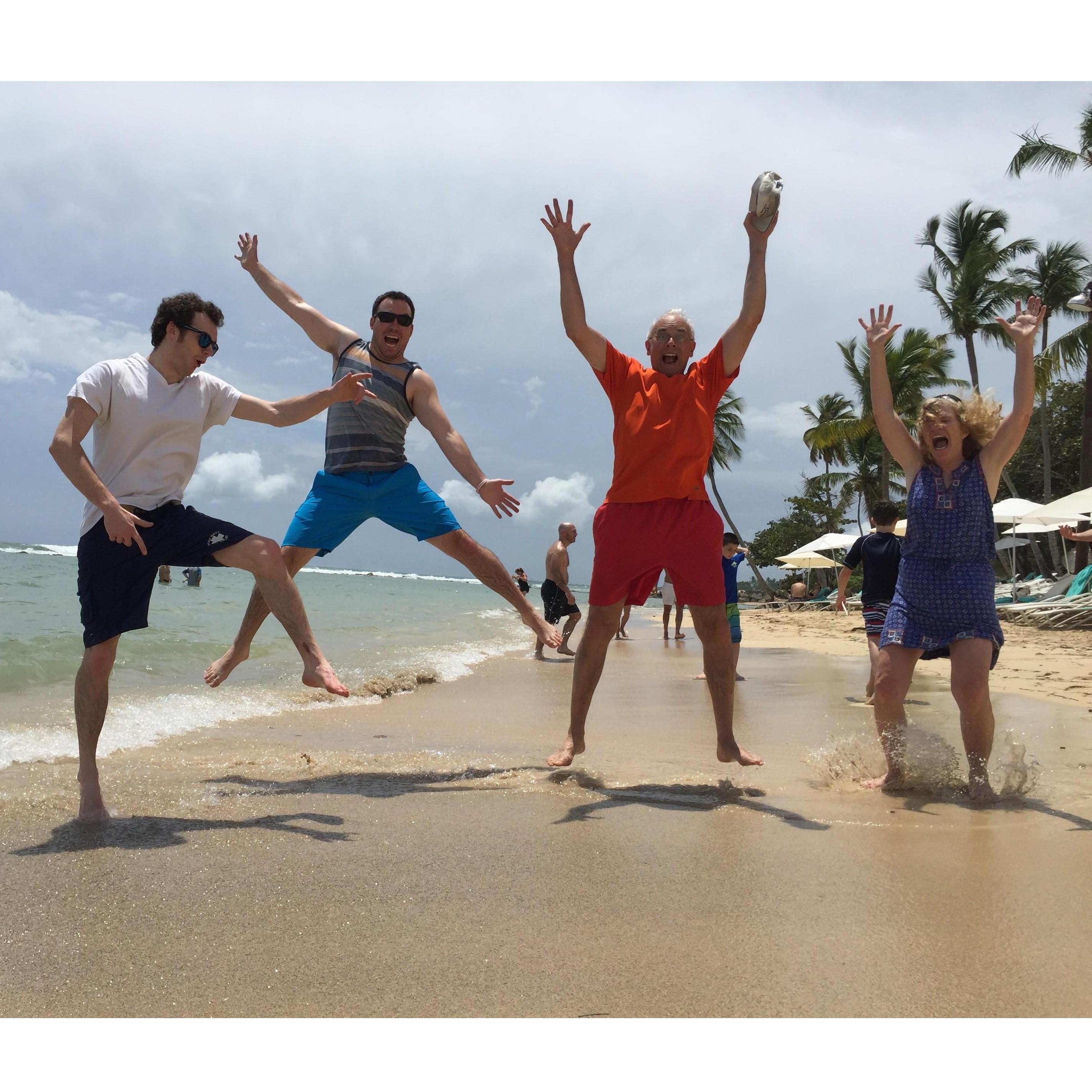 Tokarz Family jumping for joy in Punta Cana, Dominican Republic (April, 2017)