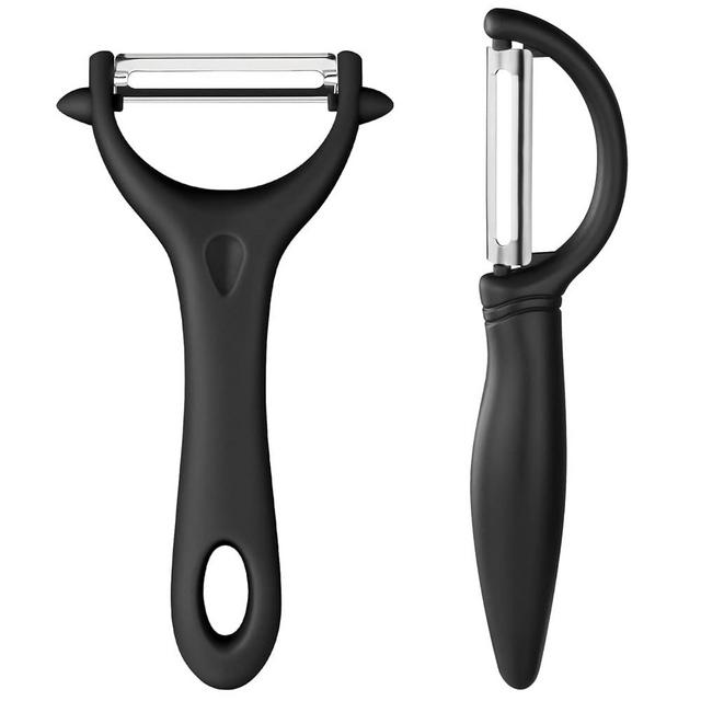 AUAUY 2PCS Potato Peeler, Y and I-Shaped Swivel Vegetable Peeler Set, Fruit Peeler for Kitchen, Non-Slip Grip Peeler, Ergonomic Handle Sharp Blade Stainless Steel Peeler（Black）