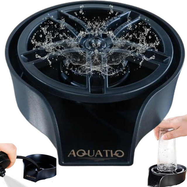 AquatiQ 2 in1 Glass Rinser for Kitchen Sink - Stainless Steel Cup Cleaner - Counter Top Bottle Washer - Kitchen Sink Accessories - Attachements - Sink Sprayer, Black