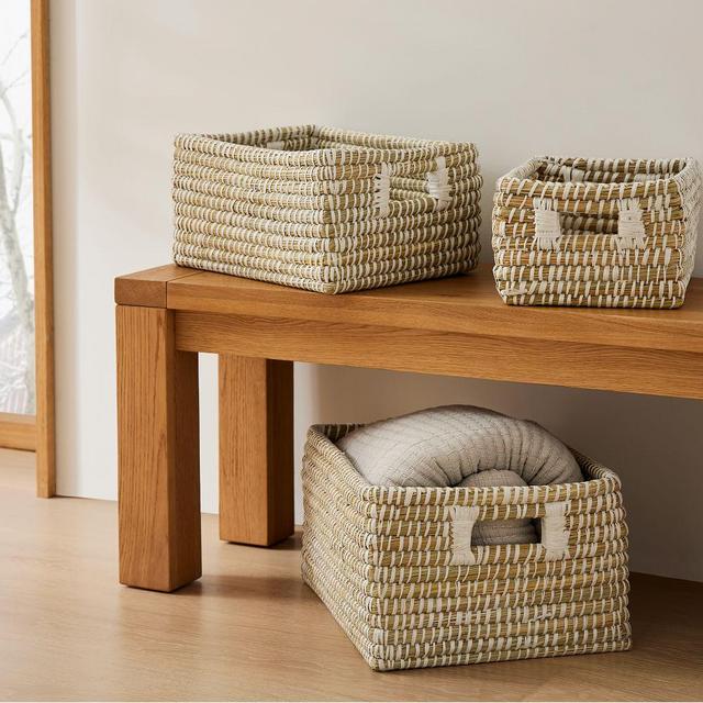 Reese Woven Rectangle Nesting Baskets, White, (Set of 3)