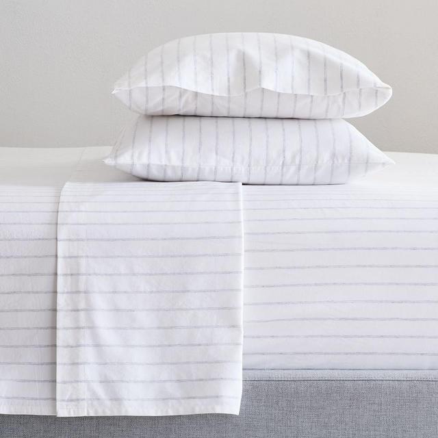 Washed Cotton Melange Simple Stripe Sheet Set , King, Heather Gray