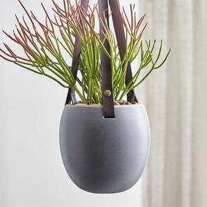 Grey Planter with Leather Hanger