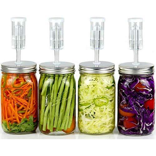 Fermentation Kit for Wide Mouth Jars - 4 Airlocks, 8 Silicone Grommets, 4 Stainless Steel Wide mouth Mason Jar Fermenting Lids with Silicone Rings (4 Set, Jars Not Included)