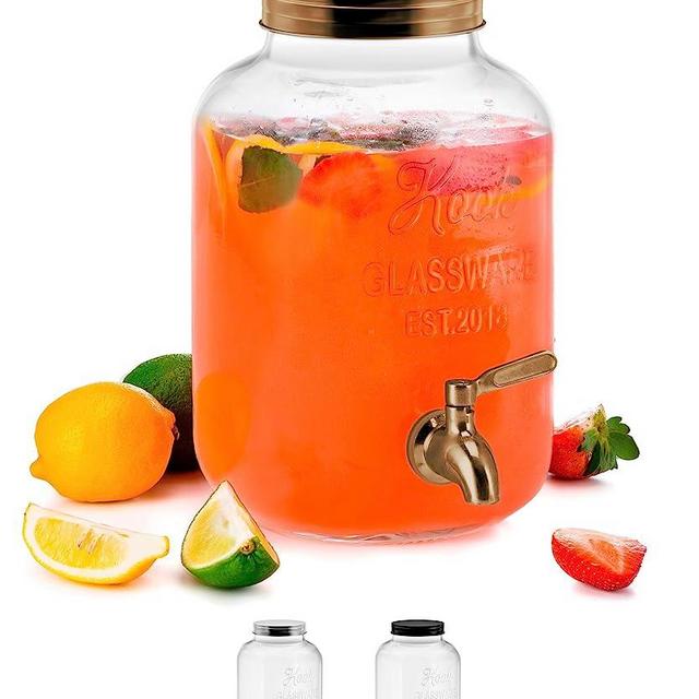 Kook Glass Drink Dispenser, with Leak-Proof Stainless Steel Spigot, Clear Mason Jar, Beverage Storage for Fridge, for Water, Iced Tea, Sangria, Lemonade, 1 Gallon (1, Rose Gold)
