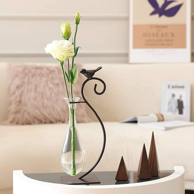 Marbrasse Desktop Glass Planter Hydroponics Vase, Water Drop Planter Vase with Holder for Home Decoration, Modern Creative Bird Plant Terrarium Stand, Scindapsus Container (Water Drop Vase)