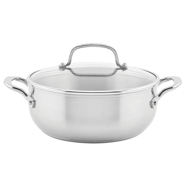 KitchenAid 3-Ply Base Brushed Stainless Steel Casserole Dish/Pan with Lid, 4 Quart