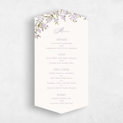 Purple Diamond Wedding Menu - Allegra