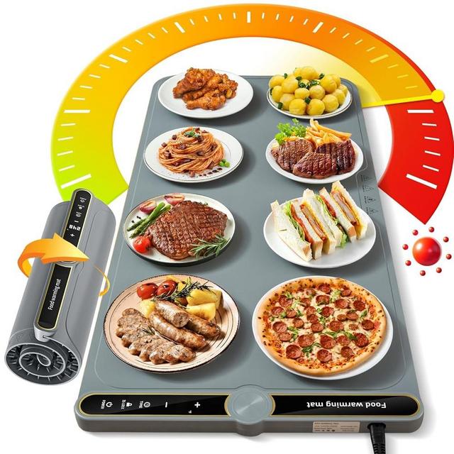 NAXBEY Warming Mat for Food extra large, Silicone Heating Mat For Food, 15"x31.6" Foldable Food Warming Mats for Countertops, Parties, and Daily Use with Timer and 9 Temperature Levels