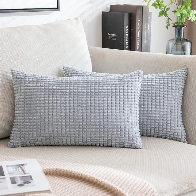 MIULEE Pack of 2 Lumbar Pillow Covers Super Soft Corduroy Decorative Throw Pillows Greyish White Couch Home Decor for Cushion Sofa Bedroom Living Room 12 x 20 Inch